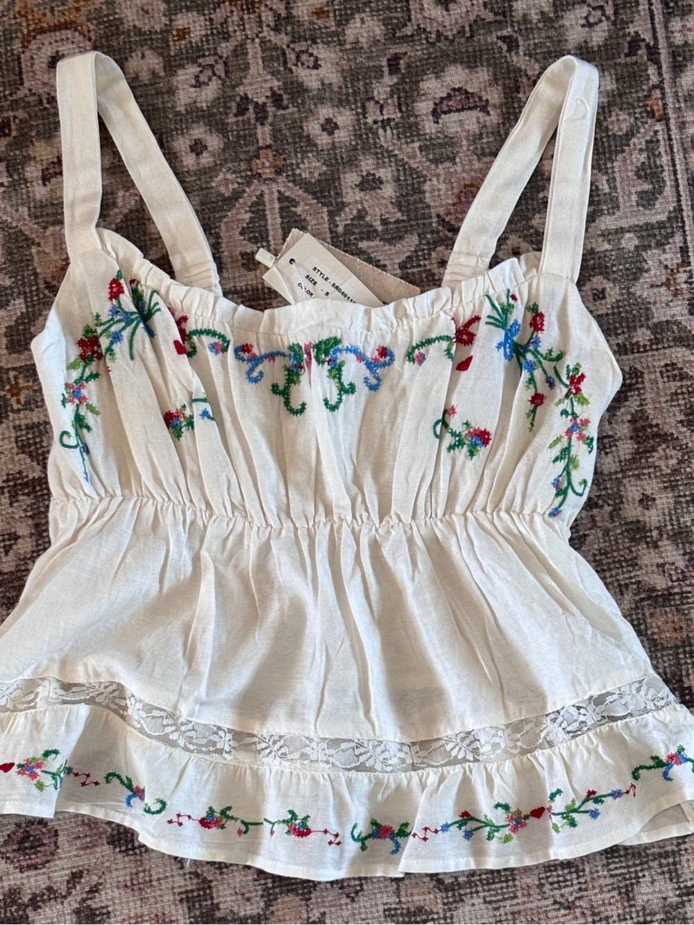 Women’s White Embroidered Peplum Tank Top Size Small